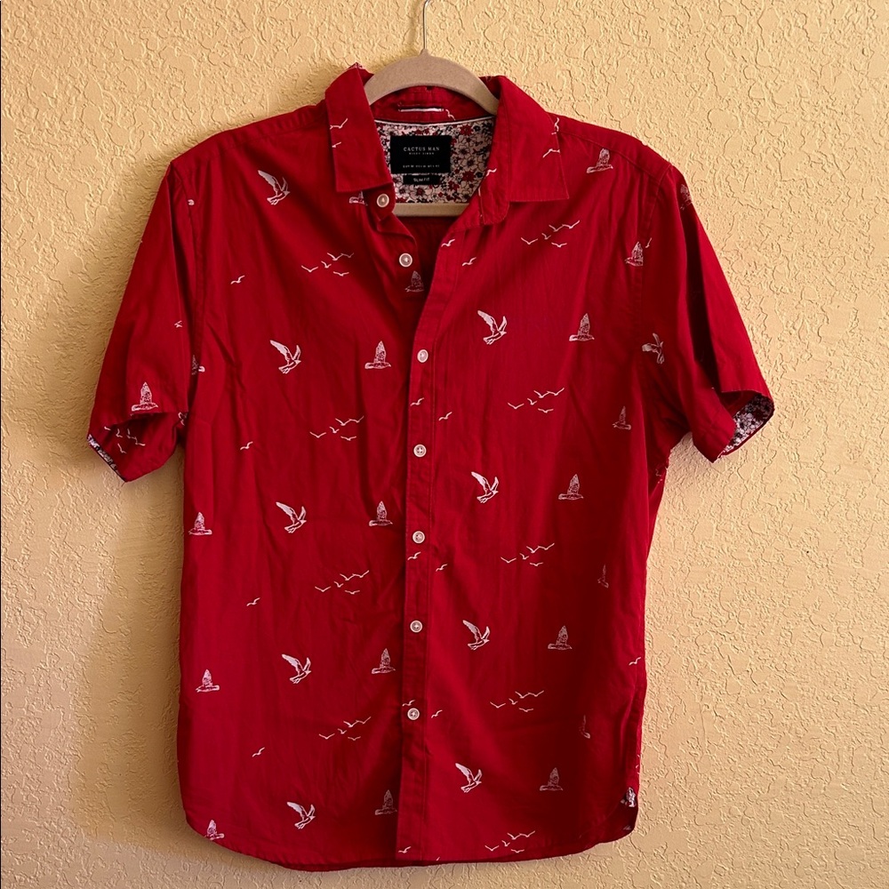 Men's Red Nautical Print Casual Shirt
